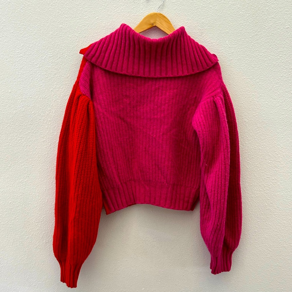 Something Navy Wool Red Pink Color Block Cardigan… - image 6
